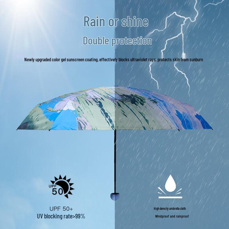 Портативный зонт с принтом масляной живописи и защитой от УФ-лучей