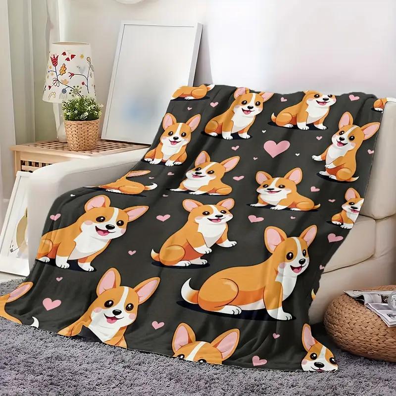 Corgi Flannel Blanket - for Sofa, Travel, Bed, Camping, Office, Decoration, Comfort and Warmth - Christmas