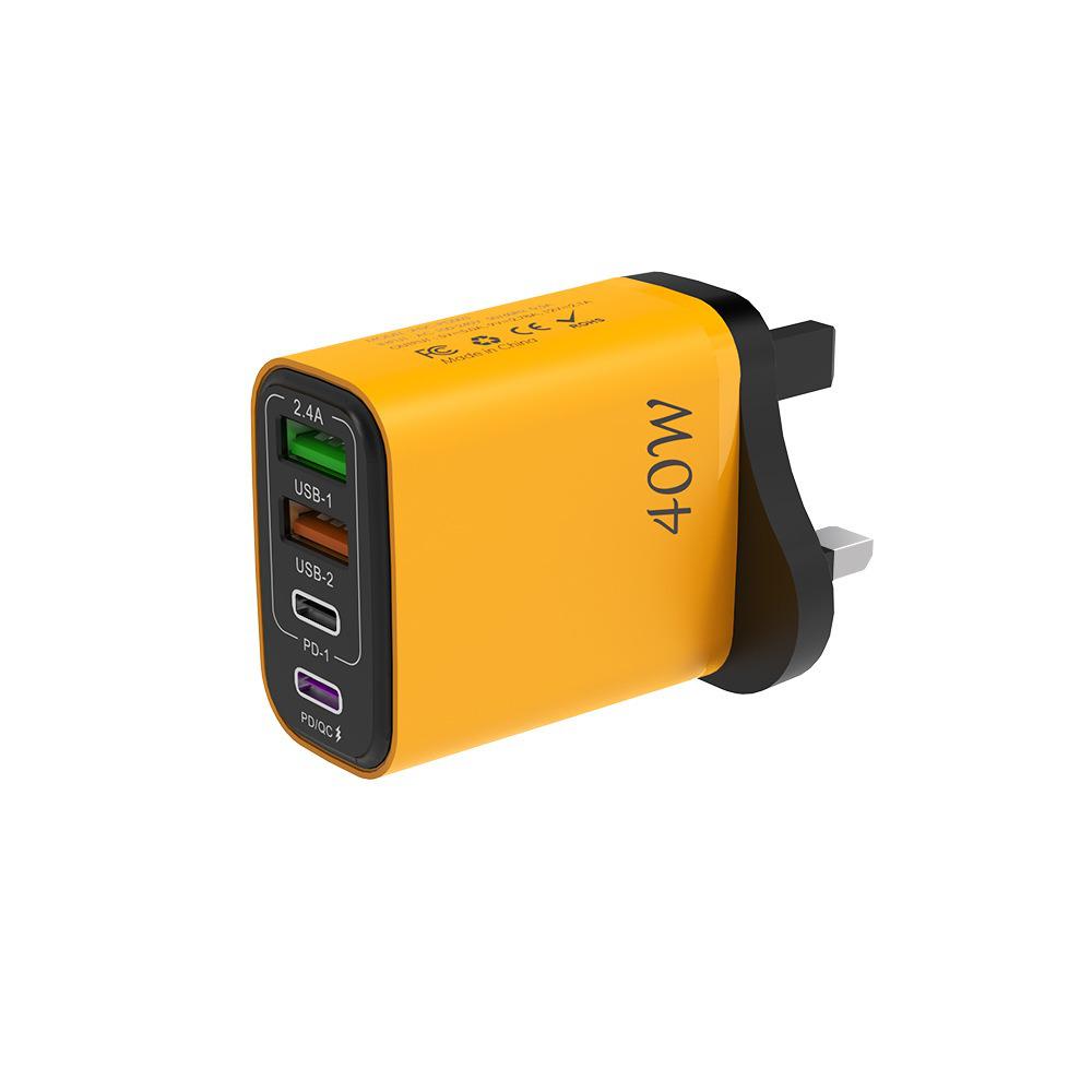 Многопортовое зарядное устройство 40 Вт с 2 портами USB и 2 портами PD, адаптер для вилки EU/US/UK