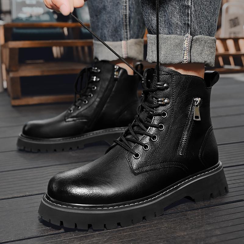 Мужские повседневные ботинки на шнуровке, на массивной подошве, из натуральной кожи, кожаные ботинки челси, мужские ботильоны на платформе, ботинки на толстой подошве, мотоботы