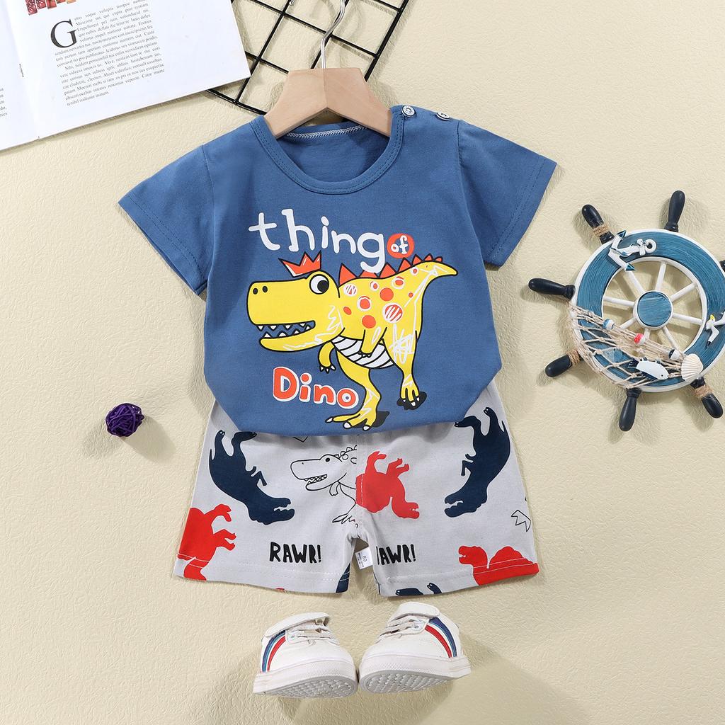 2023 Summer Cotton Children's Short Sleeve T-shirt Set Baby Short Sleeve Shorts Two-piece Set