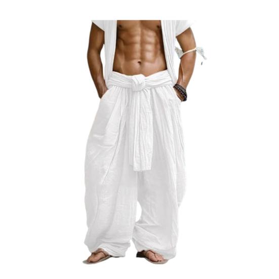 Yousheng Men Pants with Pockets Solid Color Loose Fit Breathable Soft Elastic Waist Simple Casual Pants Streetwear Vintage Outfit