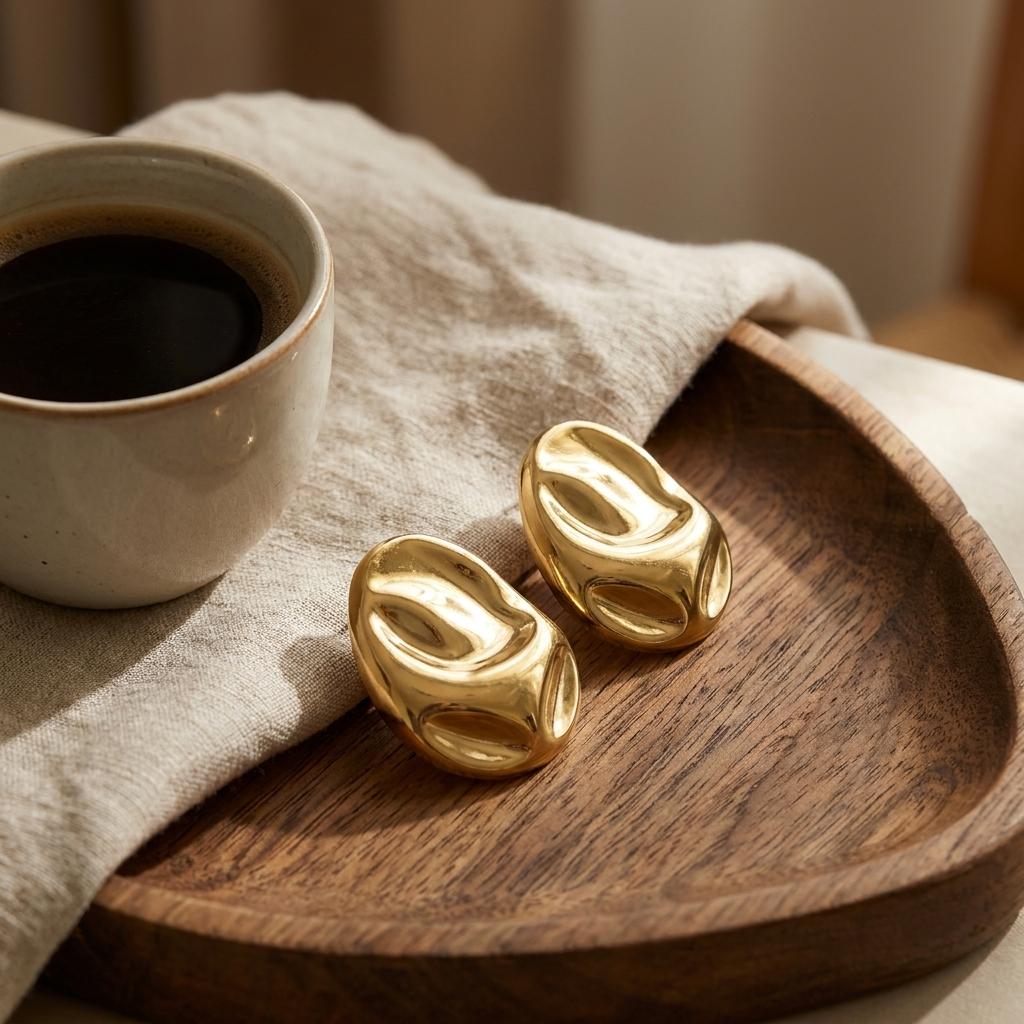Chunky Vintage Black Stainless Steel Stud Earrings for Women Irregular Geometric Gold Plated Earrings Waterproof Ears Jewelry