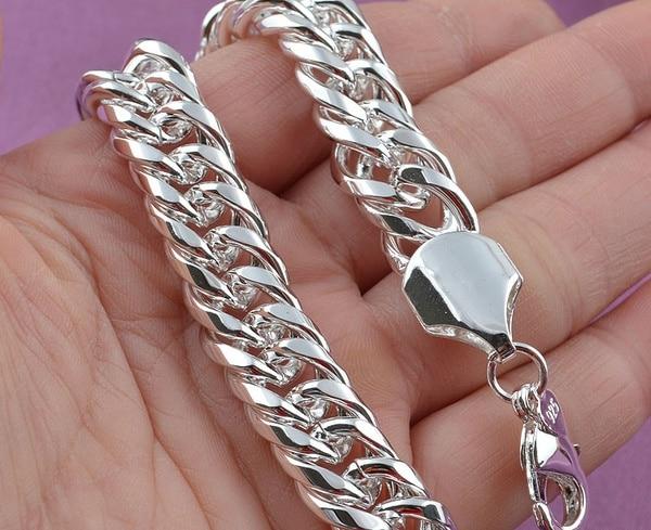 Promotion 100% Authentic 925 Sterling Silver Women Chain Bracelet 10MM Fashion Men's Jewelry Silver Men Bracelet