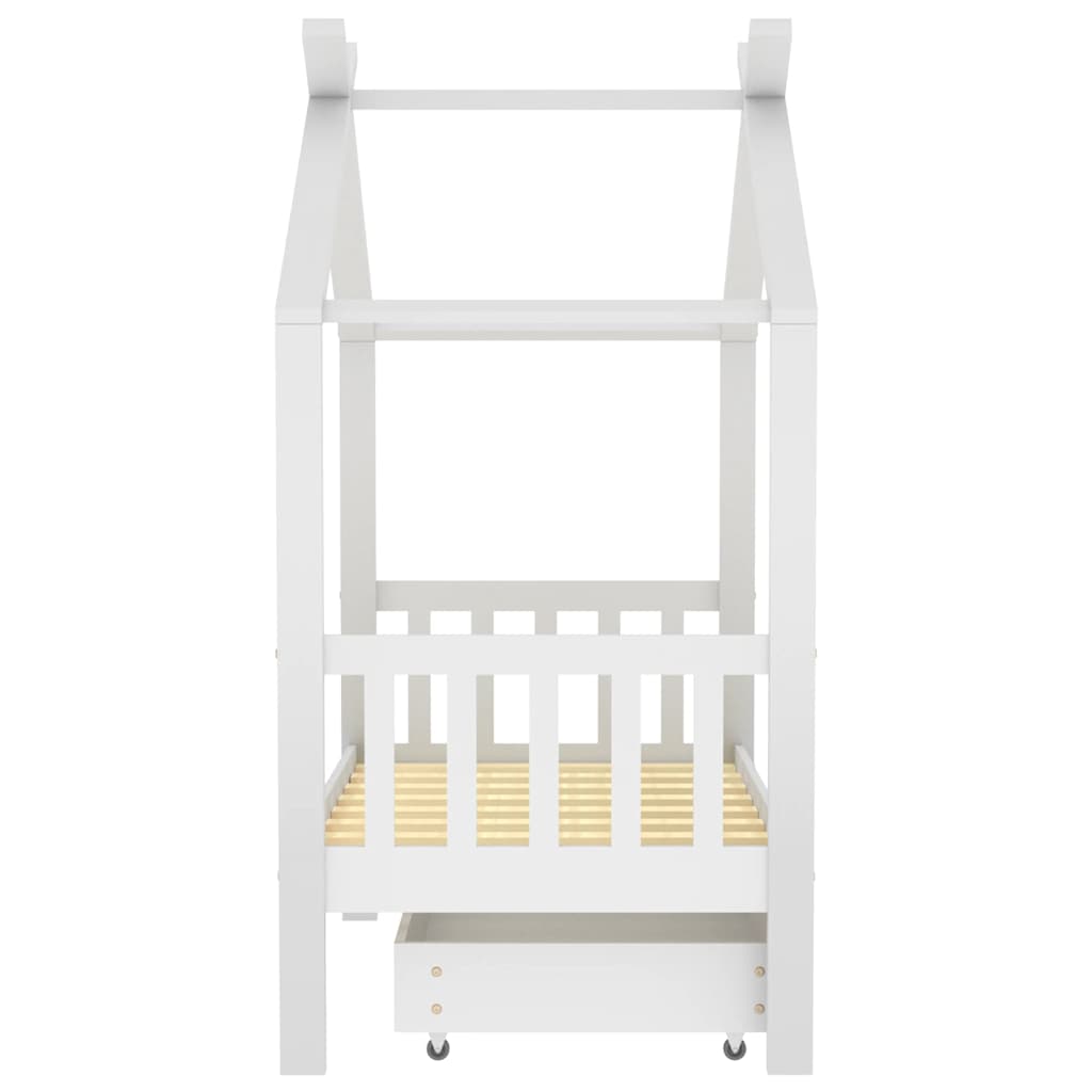 Kids Bed with Drawer White Solid Pine Wood 70 x 140 cm
