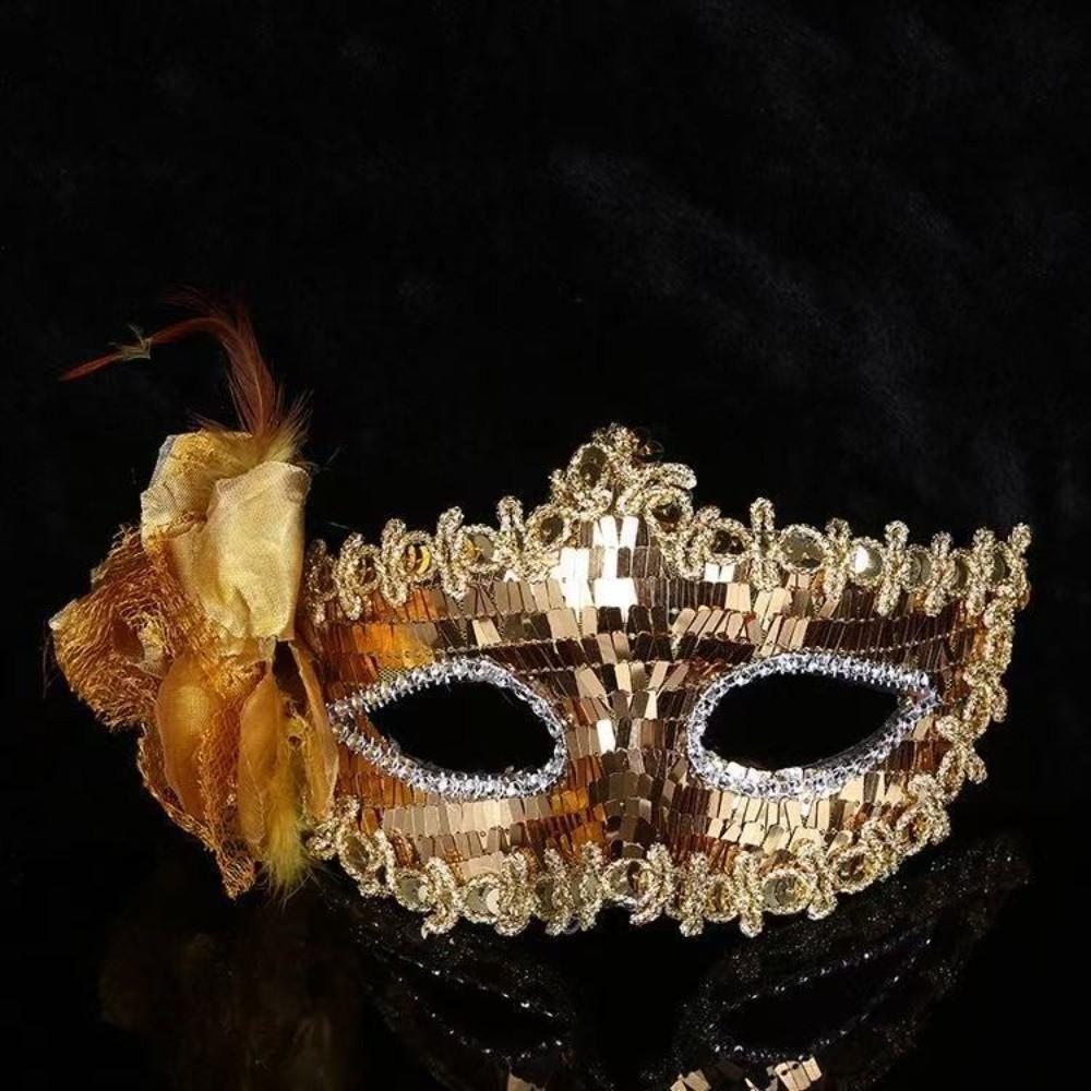Lady Princess Diamond Venetian Mask Flower Crystal Veil Dance Mask Feather Performance Costume Mask Christmas Celebration