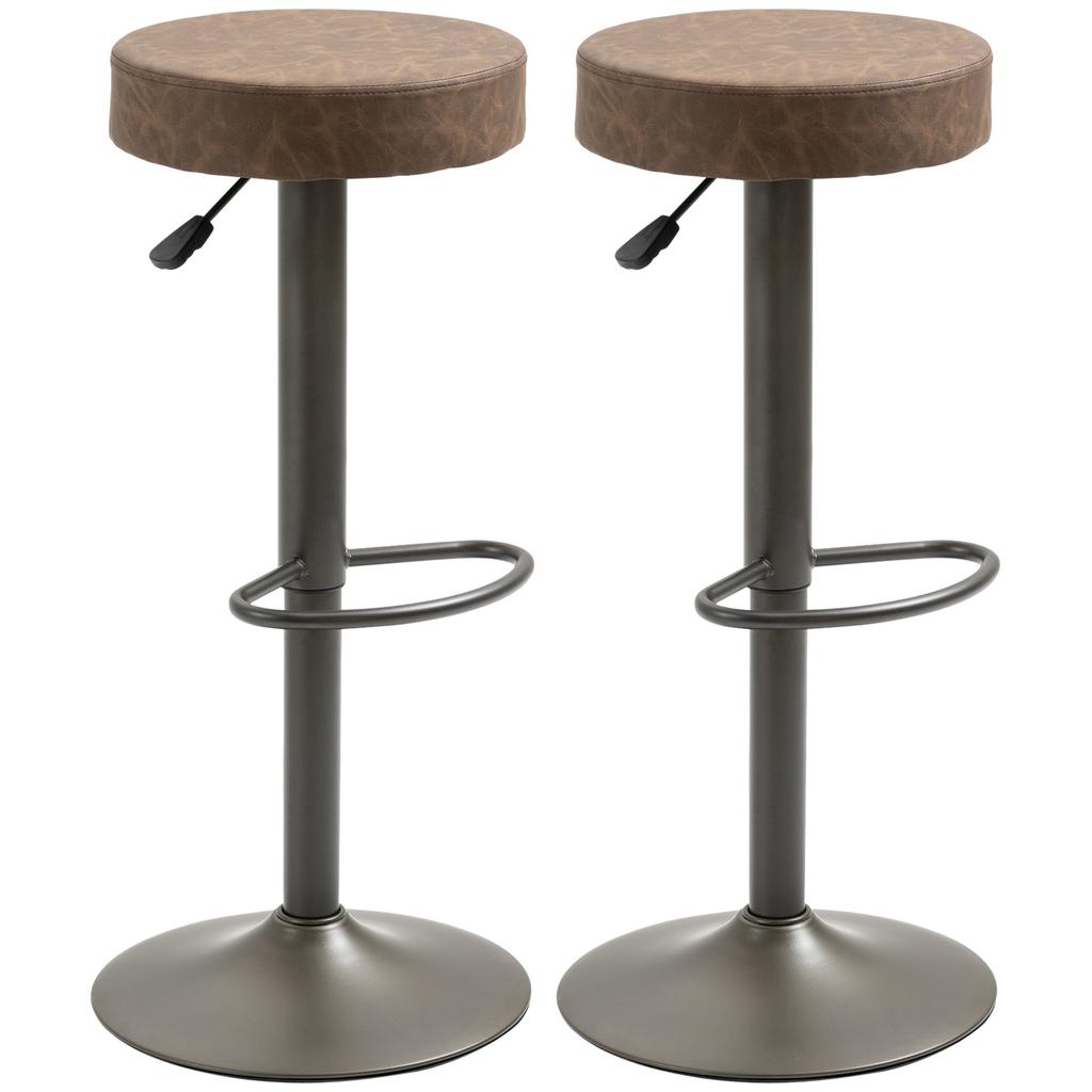 Set of 2 Swivel Bar Stools with Footrest and Adjustable Height, 35x36x64-85cm, Brown