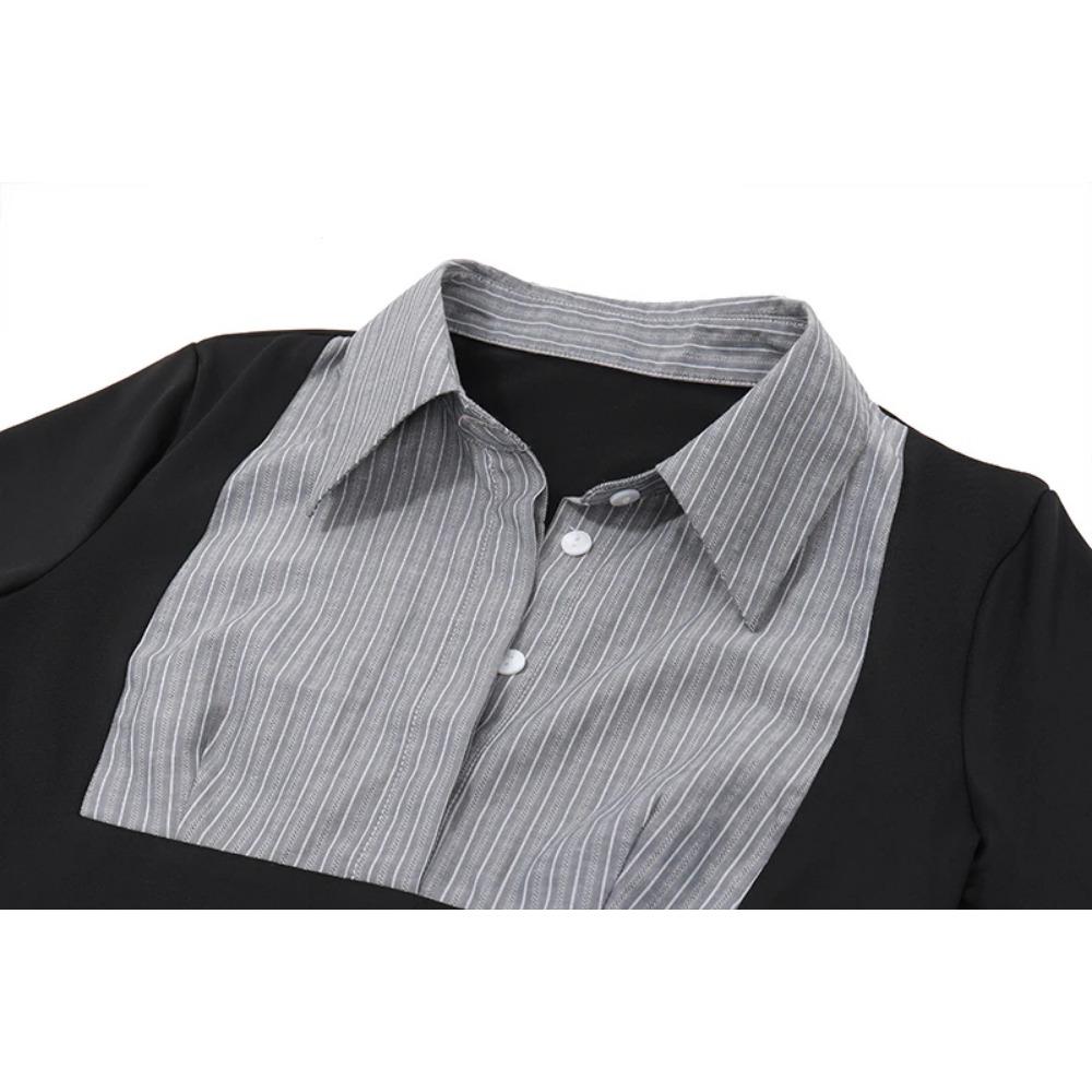 Официальные женские рубашки в полоску пэчворк Модные рубашки-поло на пуговицах Облегающие укороченные топы Элегантные рубашки