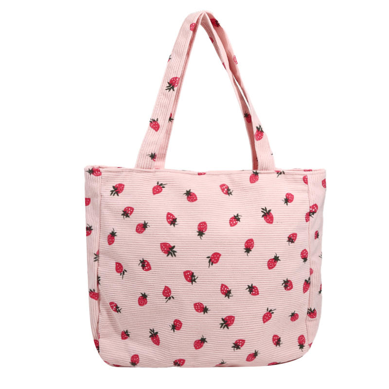 Холщовая сумка-тоут с принтом клубники - Вместительная сумка на одно плечо для хранения, Модная повседневная женская сумочка