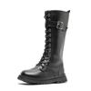 Сапоги для девочек, черные, до колена, осенне-зимние, детские, высокие, на молнии, модные, 2024, абсолютно новые, детские, мотоциклетные сапоги