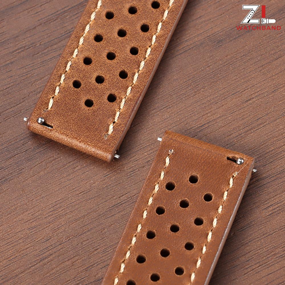 20mm 22mm Leather Watch Strap Breathable Porous Quick Release Bracelet for Seiko for Rolex Vintage Stitched Replacement Bracelet