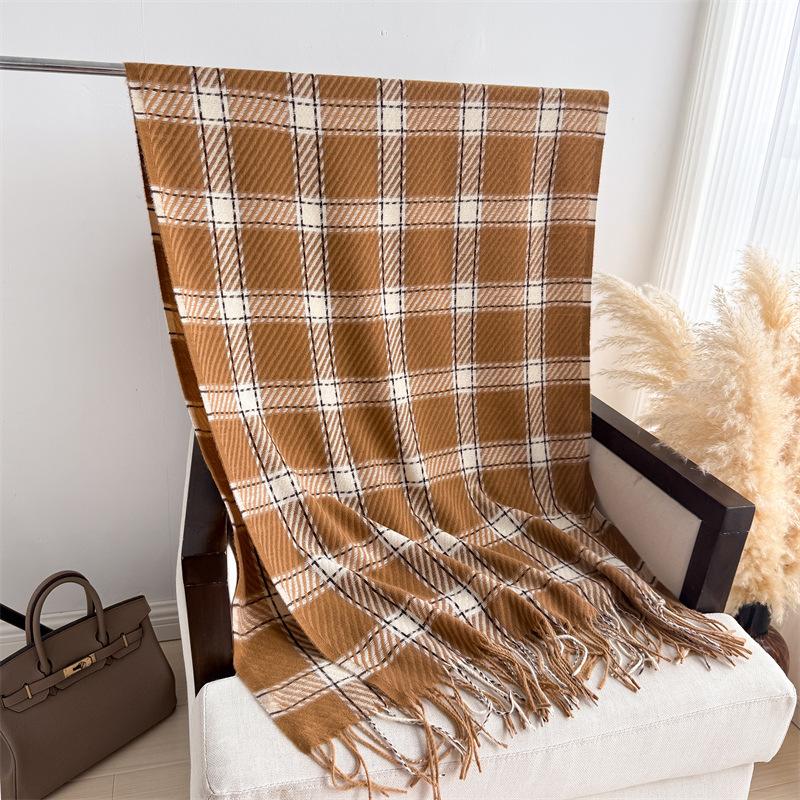 Luxury Faux Cashmere Winter Warm Plaid Scarf Women Soft Shawls Designer Thick Wraps Poncho Unisex Pashmina Blanket Neckerchief