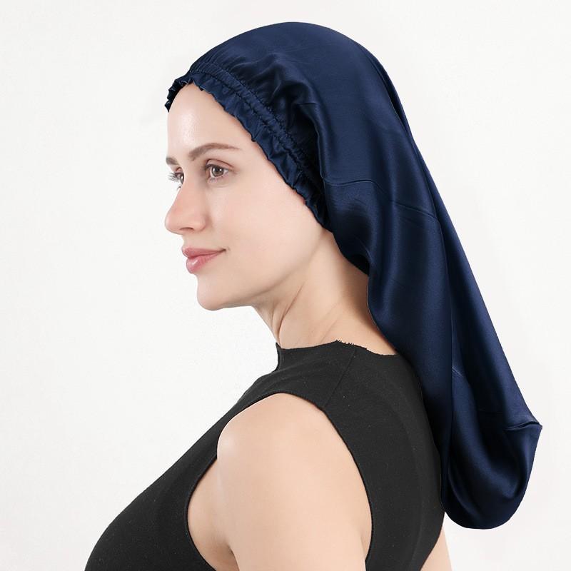 100% Pure Mulberry Silk Sleep Cap Women Long Brim Ruffled Edge Breathable Hair Protection Hat In Multiple Colors