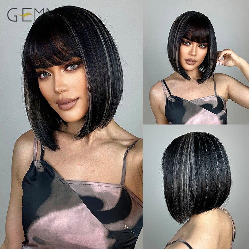 Cosplay Ombre Brown Platinum Blonde Wig Synthetic Straight Short Bob Hair Wigs for Women Natural Heat Resistant Party Daily Use