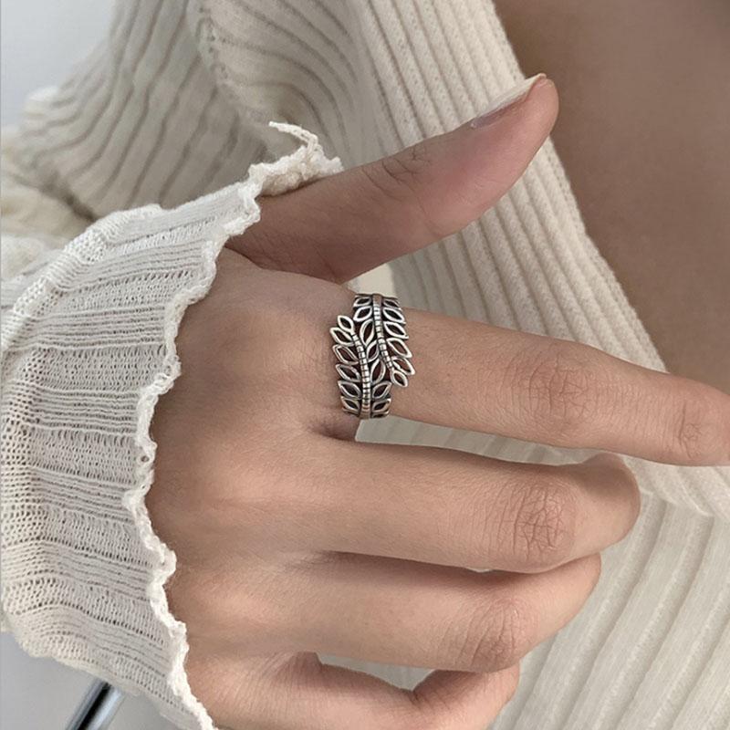 VENTFILLE Silver Color Geometric Hollow Leaves Cross Braided Line Ring Fashion Retro Jewelry Accessories 925 Stamp Dropship