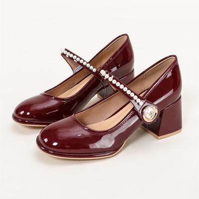 Модные высококачественные туфли Мэри Джейн из лакированной кожи для женщин, украшенные жемчугом, туфли-лодочки на массивном высоком каблуке, элегантные туфли в стиле для вечеринок и колледжа