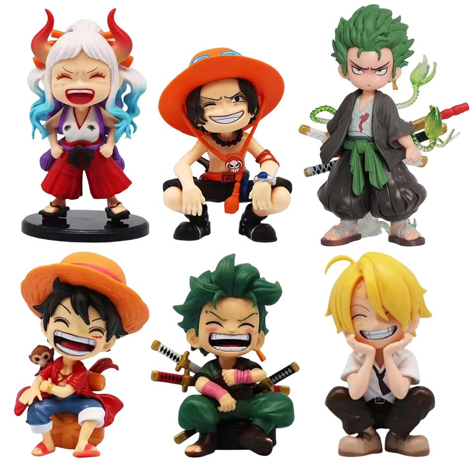 ONE PIECE  Набор из 6 шт. Аниме 12-15 см Монки Д. Луффи Q-Версия ПВХ Модель Настольное Украшение для Автомобиля Подарок на День Рождения Рождество для Детей Игрушки
