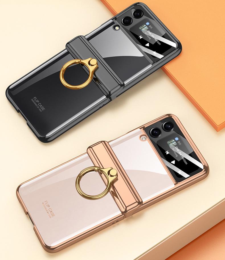 Прозрачный чехол с покрытием для Samsung Galaxy Z Flip 4, чехол на магнитной петле с кольцевым держателем для Samsung Z Flip 4, 5g, чехол на шарнире