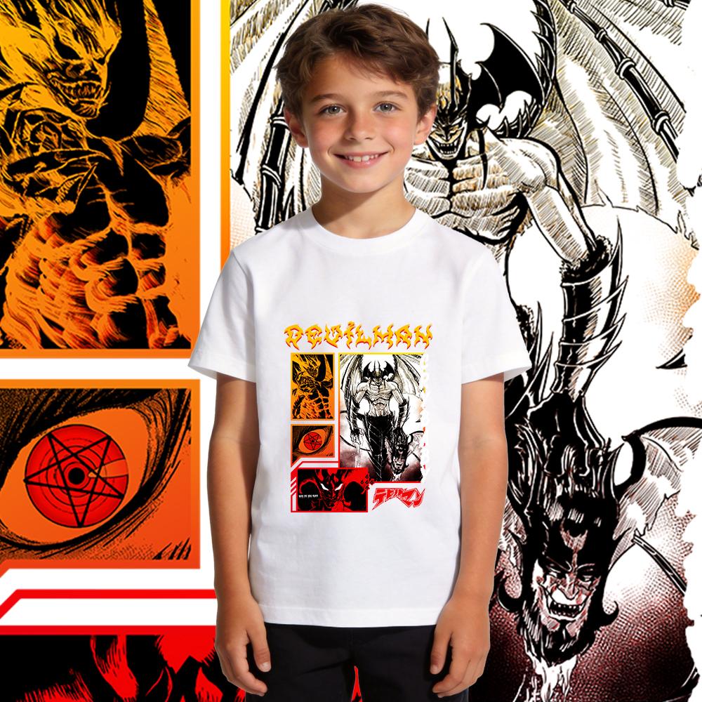 Devilman Crybaby Anime Print Boys Girls Cotton T Shirt Casual Tee Kids Summer Short Sleeve Top Soft Breathable Daily Wear
