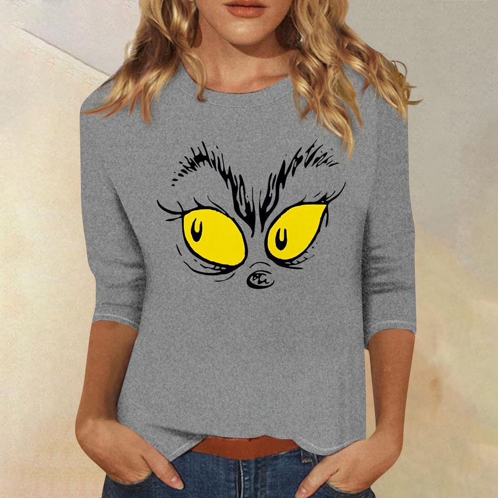 3/4 Sleeve Tops For Women T-Shirt Casual Christmas Print Tops T Shirt Round Neck Pullover Blouse