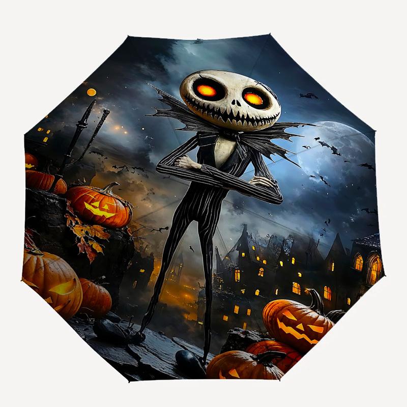 Halloween, Jack Skellington Themed Automatic Opening and Closing Umbrella, Brightly Colored 8-rib Portable Umbrella, Suitable for Men and Wo