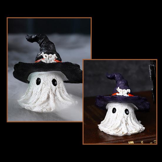 Halloween Ornament Ghost Mage Style Resin Statue Playful Smile Face Figure Lightweight Halloween Party Decor