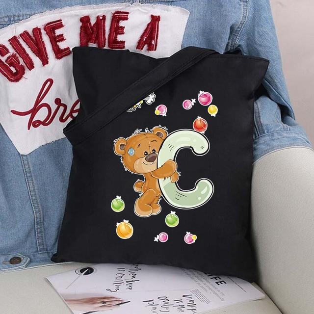 Женская парусиновая сумка-шоппер Harajuku, женская сумка большой вместимости, классическая винтажная сумка на плечо, милая сумка с узором медведя, большая сумка