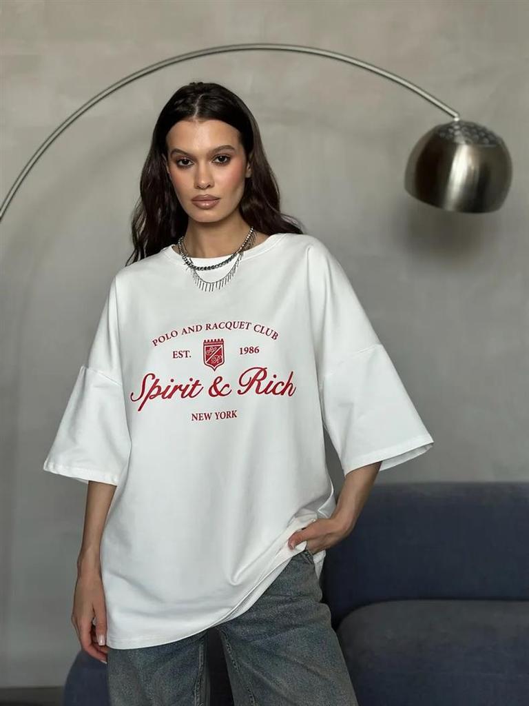 Luxury European and American Mid-Length Printed Summer T-Shirt, 2025 Trendy Short-Sleeve Style