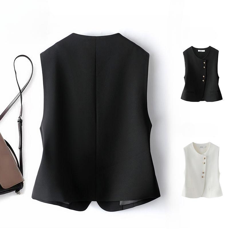 Stylish and Trendy Short Waistcoat Jacket for Women, Sleeveless Round Collar Vest with Fashionable Design for Spring and Autumn