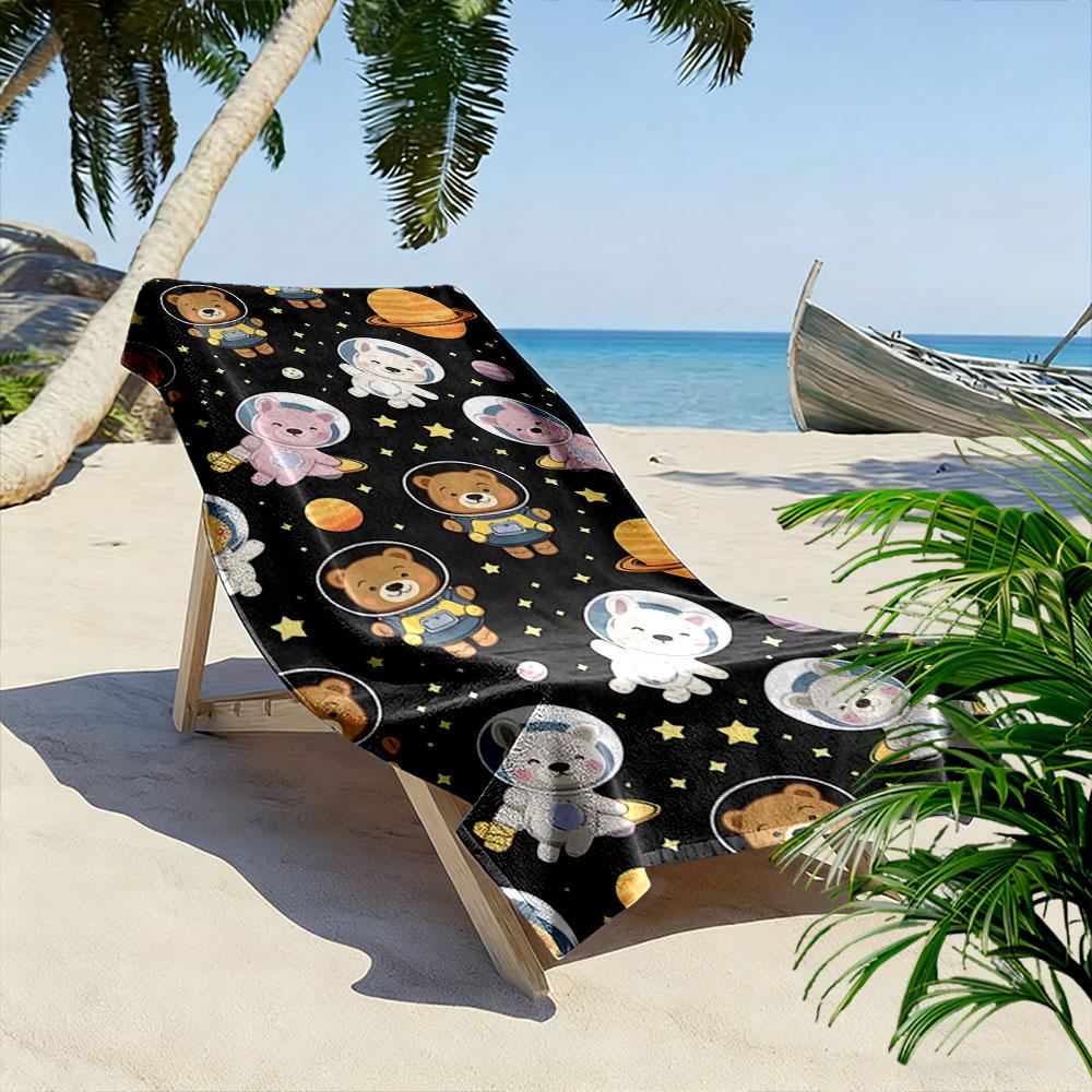 Cosmic critters exploring space Print beach towel, quick drying, suitable for travel, outdoor sports, jogging, the beach and swimming, gift