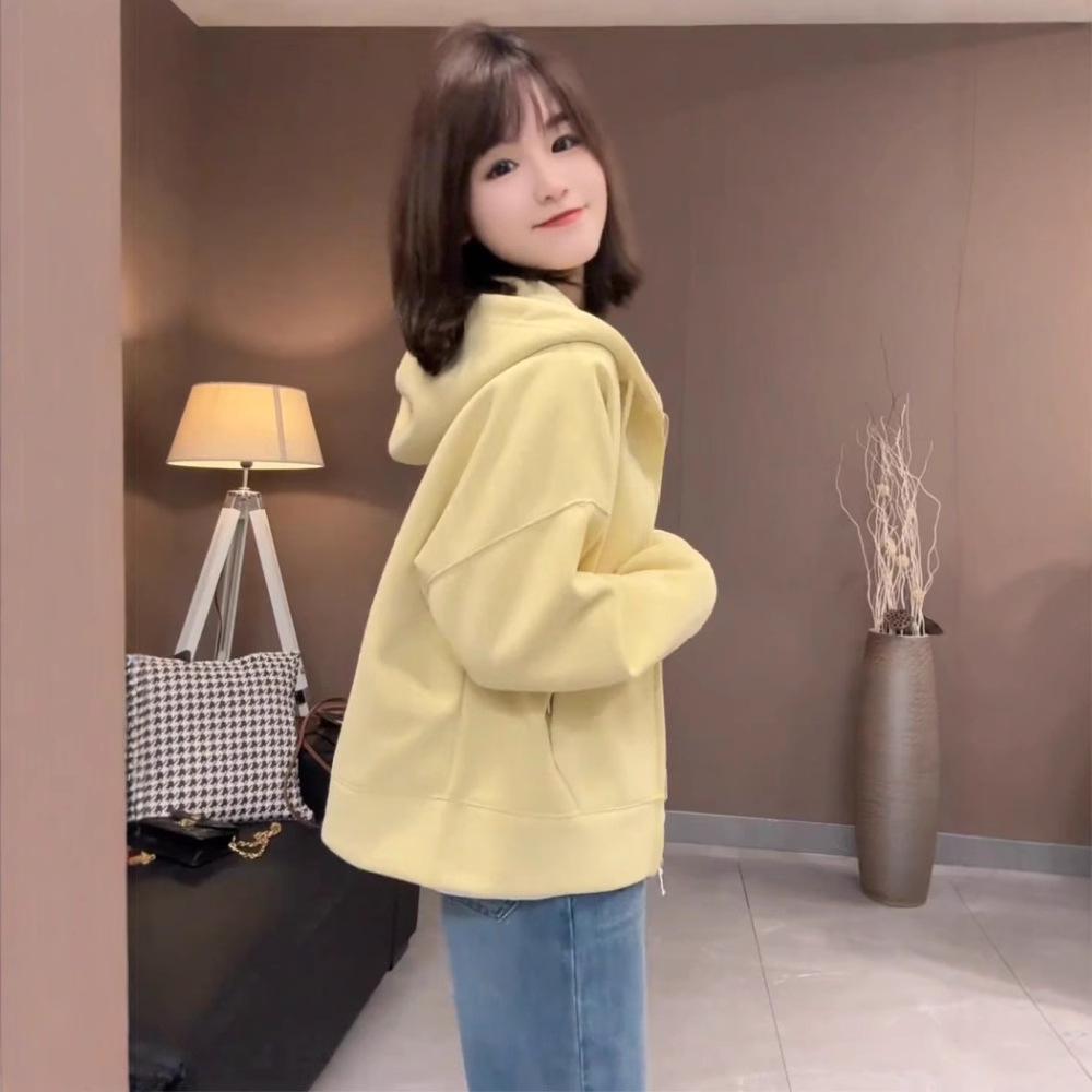 Женская толстовка с капюшоном в корейском стиле - С длинным рукавом, Весна 2025, Повседневная, Омолаживающая, Универсальный кардиган