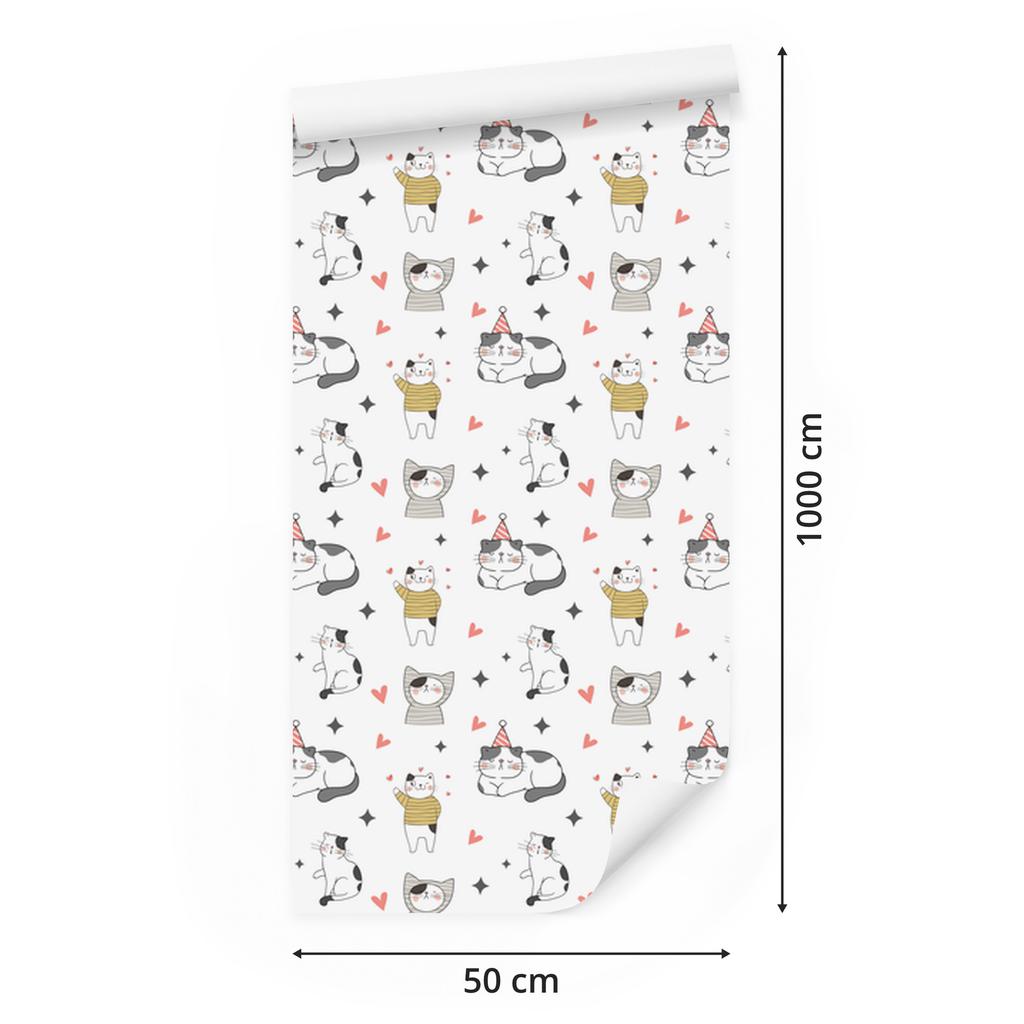Wallpaper Cats white, light gray and gray for the living room and bedroom 50x1000