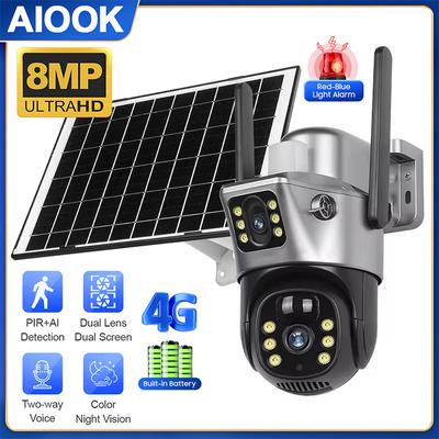 AIOOK V380 PRO 4G Солнечная камера HD 8MP двойной объектив уличная водонепроницаемая IP-камера видеонаблюдения с обнаружением человека PTZ двусторонняя внутренняя связь камера ночного видения