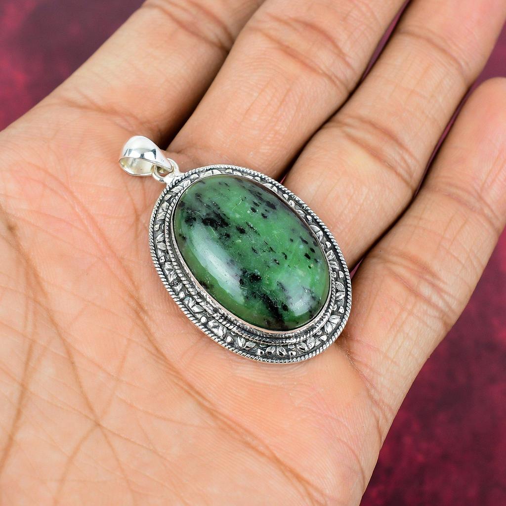 Ювелирные изделия с подвеской из рубина и зоизита, подвеска ручной работы из стерлингового серебра 925 пробы, ювелирные изделия новейшего дизайна