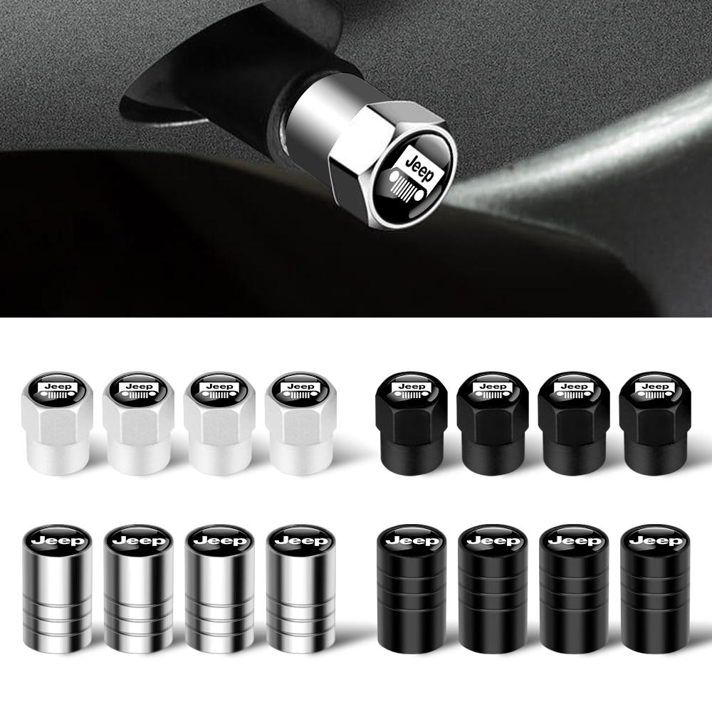 4Pcs 3D Aluminum Car Tire Valve Caps Tyre Stem Cover Airdust Waterproof For Jeep Grand Cherokee Wrangler Renegaed Compass JPB JK AMS1