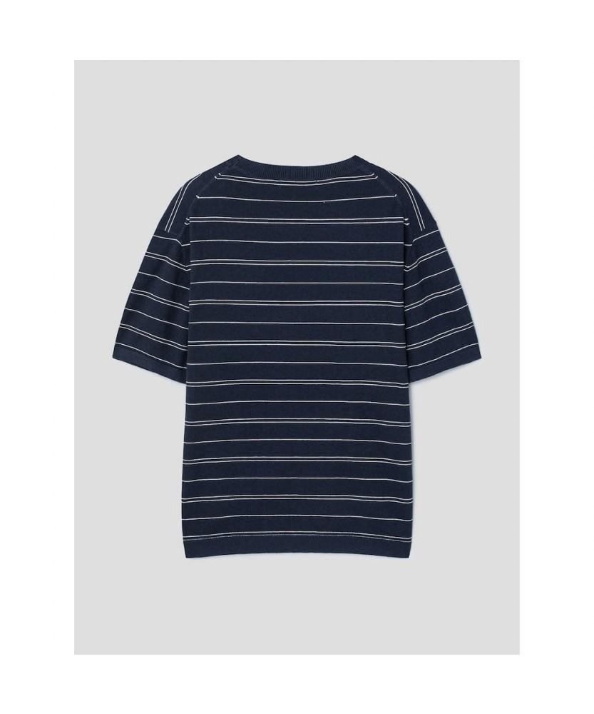 8SECONDS Striped Round Knit Pullover Navy