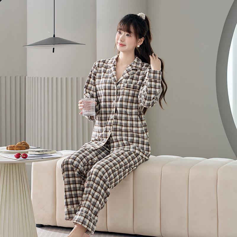 Autumn 2025 Plaid Fleece Couple Pajamas: Long Sleeve & Pants Set
