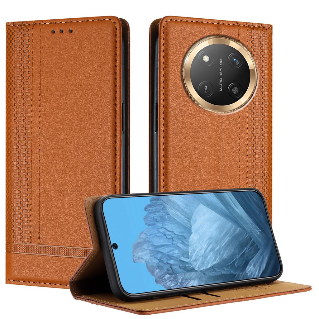 Чехол для Honor X9c 5G Кожаный чехол-подставка с L-образным сетчатым узором и слотами для карт