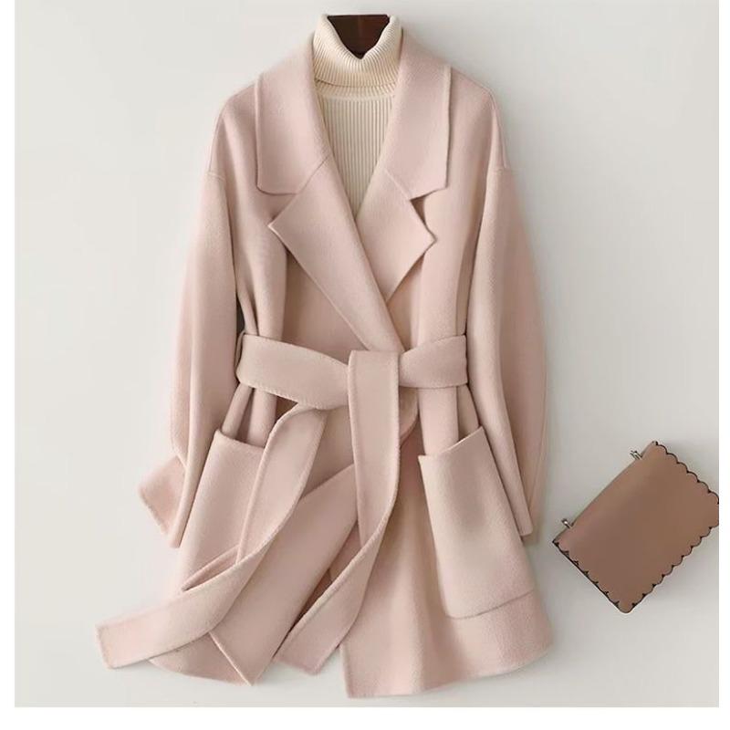 Autumn and Winter Woolen Jacket for Women's Suit Collar Lace-up To Make Them Look Slim and Versatile Wool Mid-length Coat