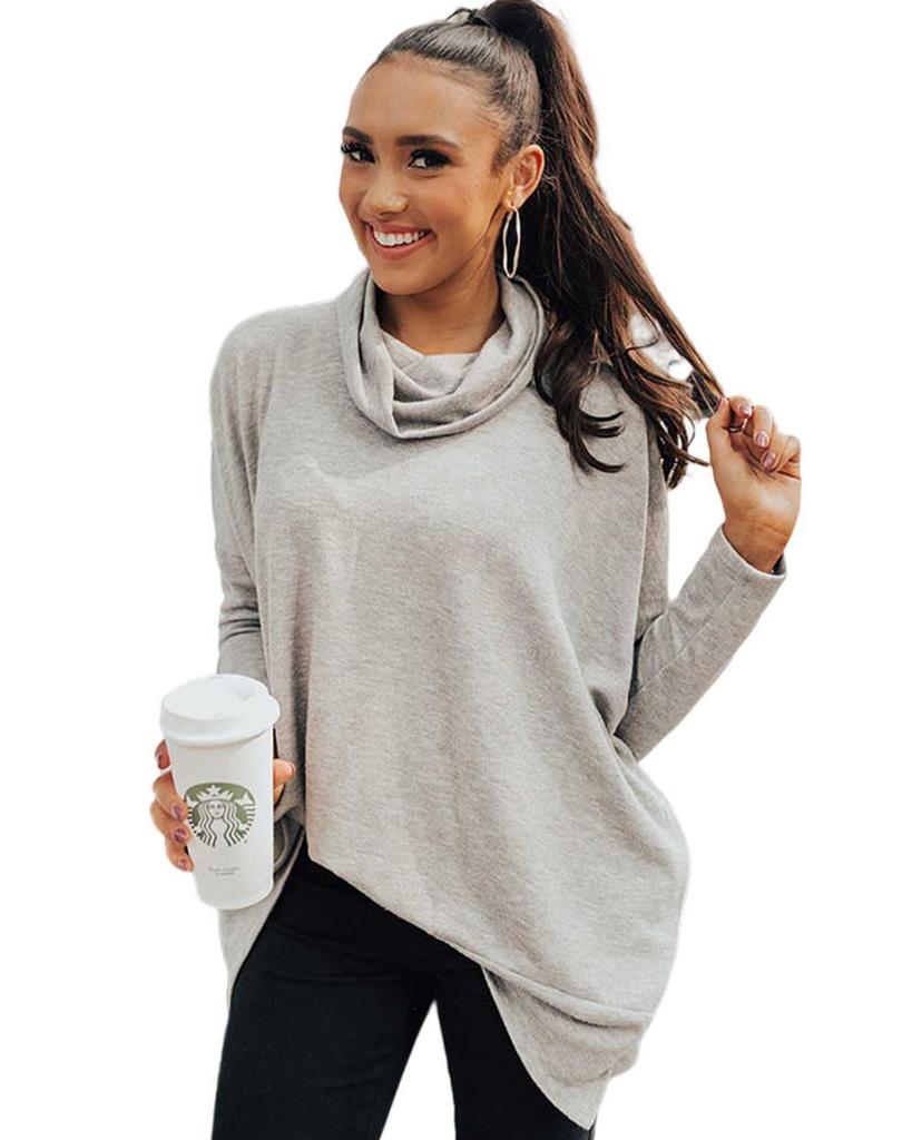 Azura Exchange Gray Cowl Neck Shift Tunic Top