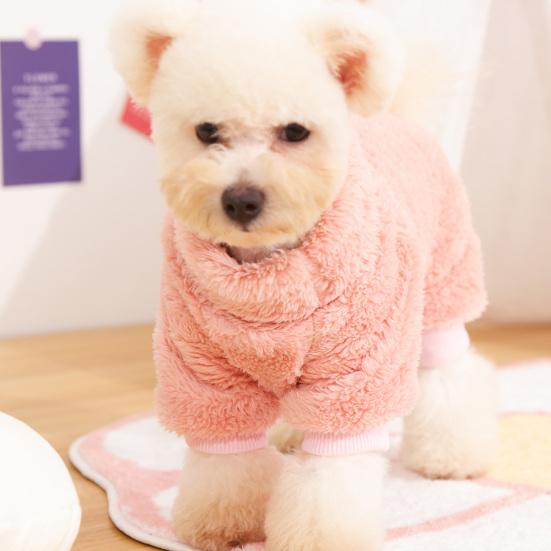 Yousheng Cozy Winter Dog Clothes with Traction Ring 4-Legged Double Sided Thick Long Plush High Collar Warm Pet Clothes