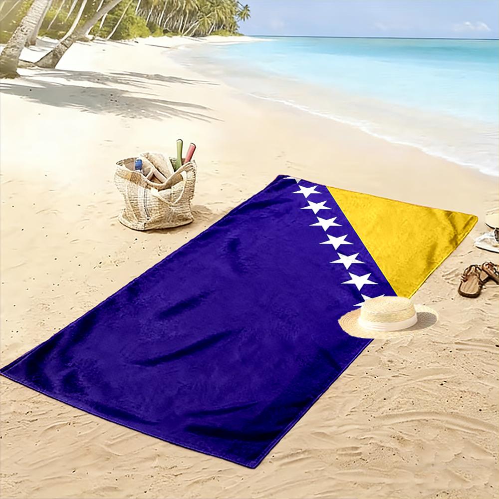 Blue and Yellow Design with White Stars Beach towel quick-drying for travel outdoor sports jogging beach and swimming