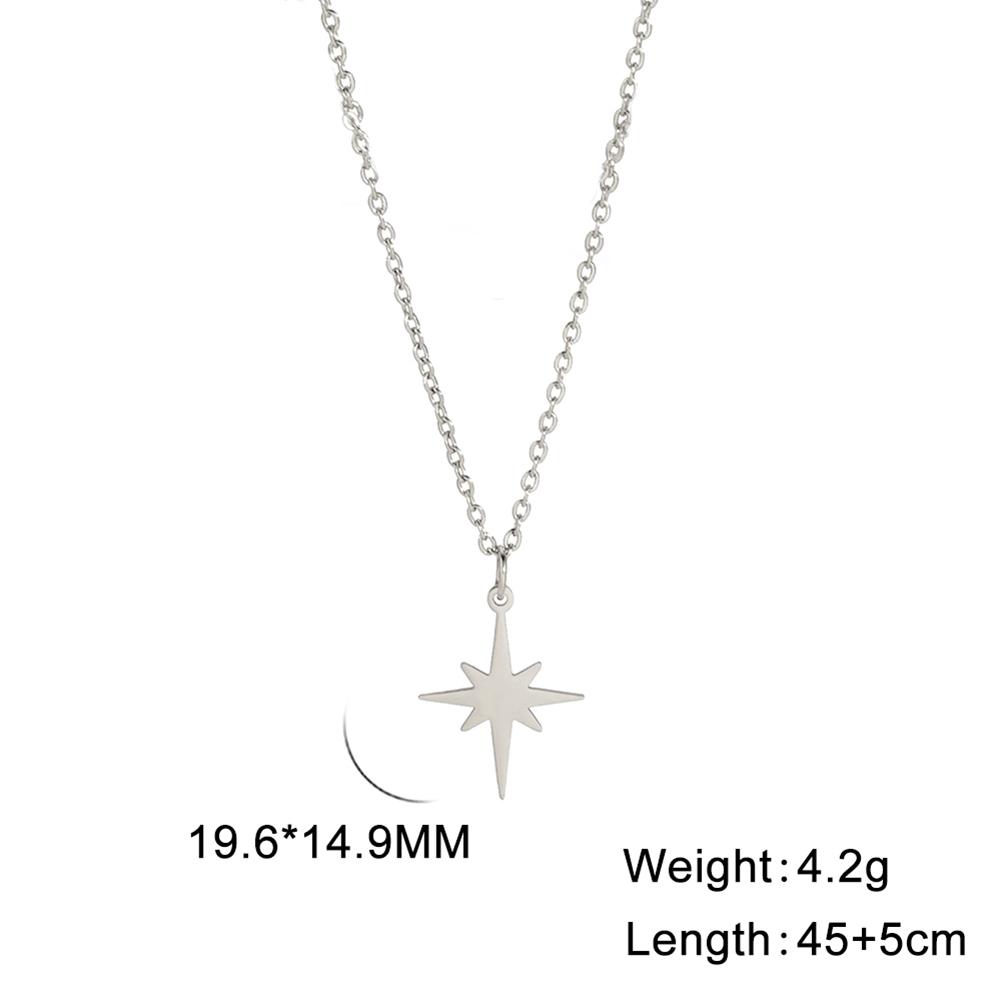 Boho North Star Moon Pendant Necklace Stainless Steel Double Layer Clavicle Necklaces Kpop Jewelry Gift for Women