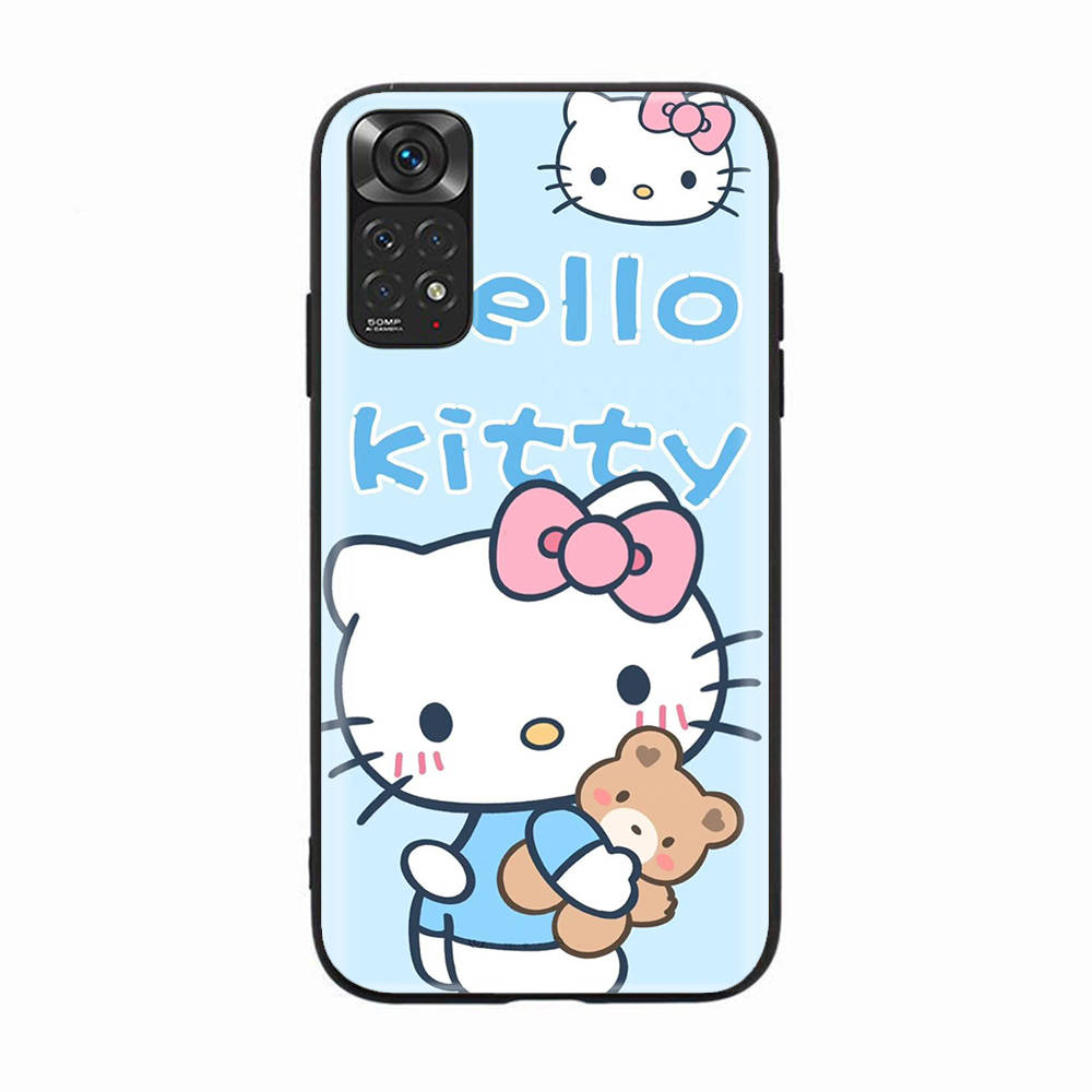 Чехол H-8 Lovely Hello Kitty Black Sofe для iPhone 16 15 Plus 14 13 Mini 12 11 Pro 8 6 6S SE 5 XR XS Max Realme C30 C33 C32 9I VIVO V29 V27 V23 Y36
