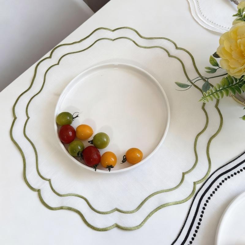 Круглая вышитая скатерть-подставка с фестончатым краем, моющаяся, декоративная, с цветочным узором, для банкета, детского праздника, сервировки стола