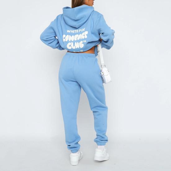 2 шт./комплект женский топ брюки комплект с капюшоном длинный рукав эластичные манжеты толстовка с капюшоном буквенный принт эластичный