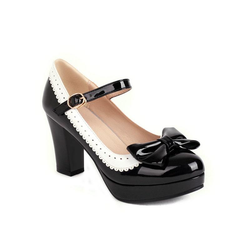 Желтые, фиолетовые, мятно-зеленые, с круглым закрытым носком, осенние женские туфли, туфли-лодочки на платформе с галстуком-бабочкой, женское платье в стиле Лолиты, вечерние туфли Мэри Джейн на каблуках, большой размер 45-46