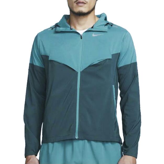 Nike Мужская солнцезащитная куртка с капюшоном и цветными блоками с логотипом и длинным рукавом, зеленая куртка CZ9071-379