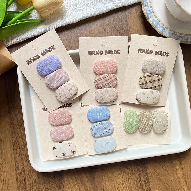 Children's Floral Gingham Hair Clip - Cute Oval BB Hairpin for Little Girls