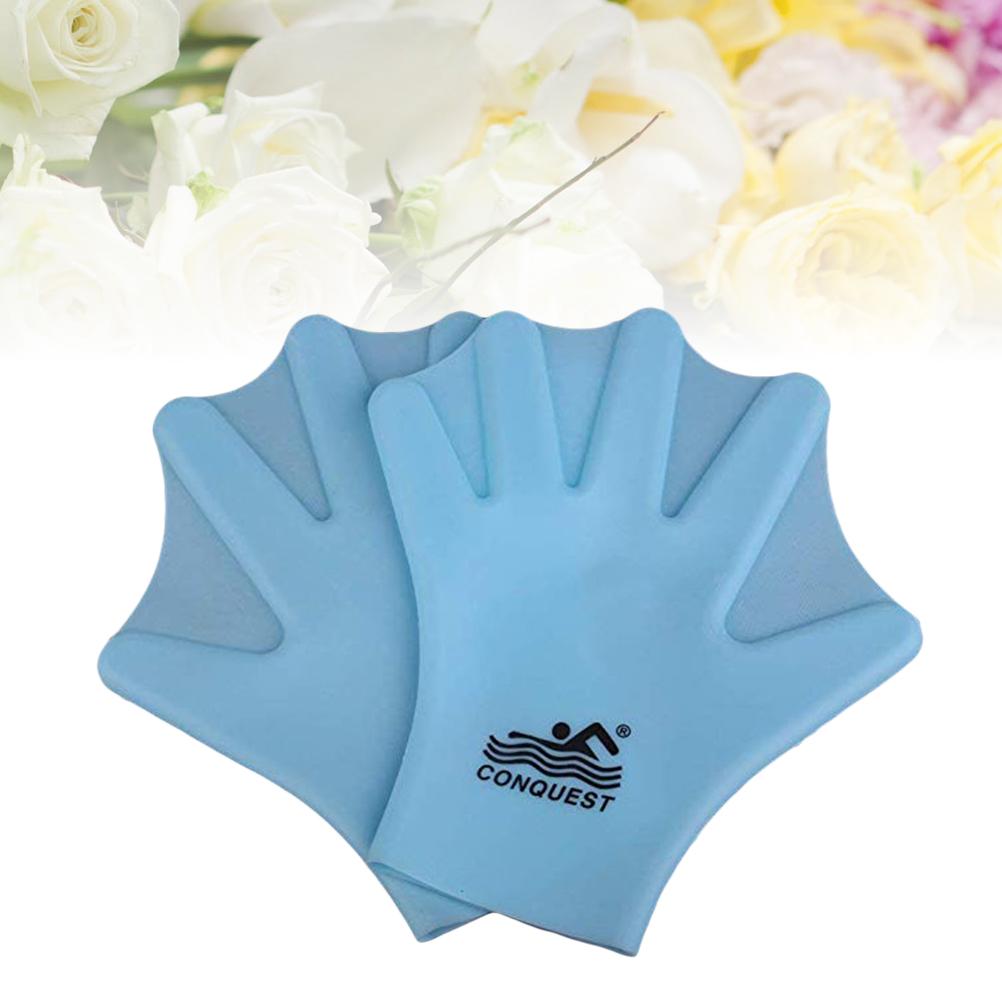 1 Pair Silicone Swimming Gloves Webbed Aquatic Fit Traning Gloves Paddle Diving Gloves Hand Web (Adult, Sky Blue)